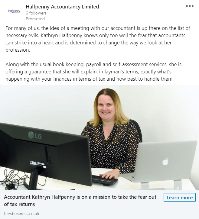 LinkedIn Ads Example - Jade Gillham Freelance PPC Consultant